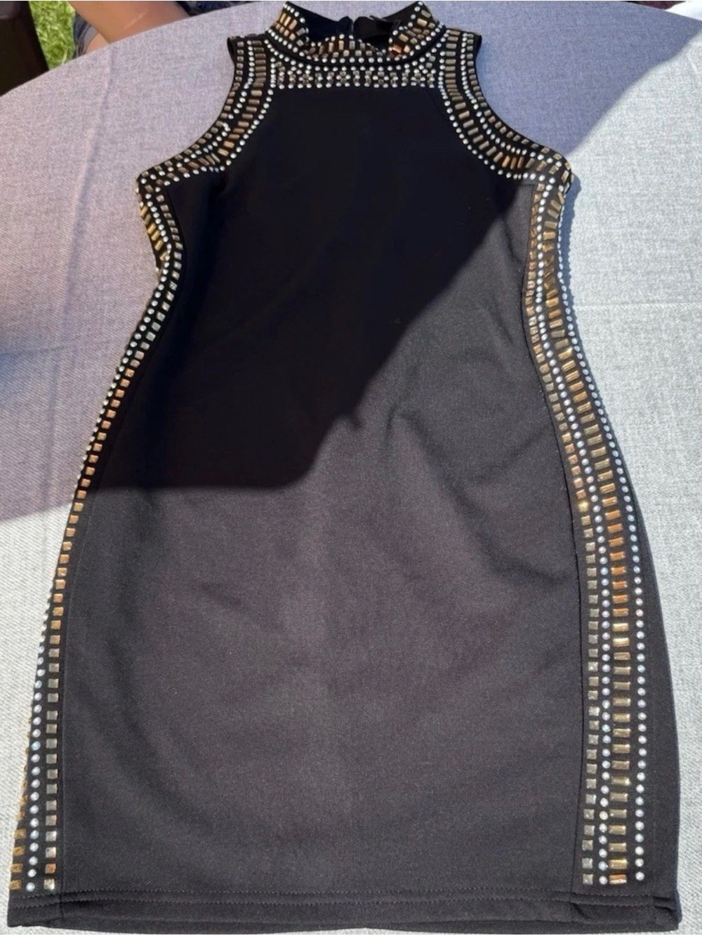 Windsor Black Studded Rhinestone Bodycon Mini Dress Size Small